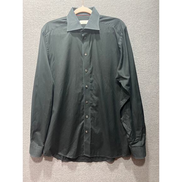 ETON Contemporary Mens All Black Button Down Long Sleeve Dress Shirt Size 16 - Picture 3 of 10